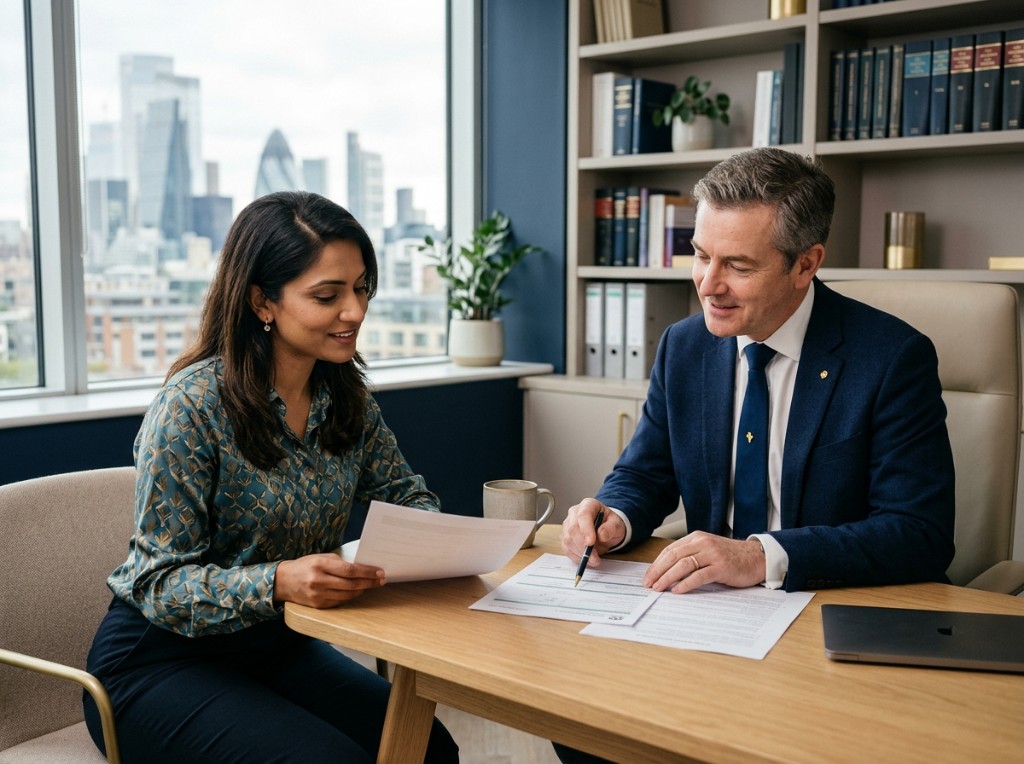 AC Gilead Solicitors consultation — advisors reviewing documents together in a modern office